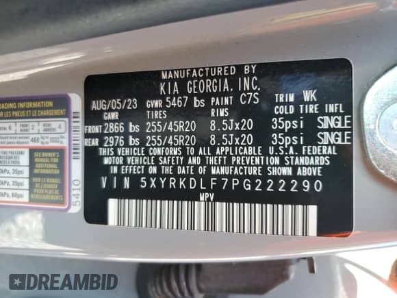2023 Kia Sorento X-Line SX Prestige с VIN 5XYRKDLF7PG222290, выставлен на аукционе Copart как лот 63408995 с пробегом 24 069 миль миль и Списание • Salvage title. История ставок и продаж доступна на DreamBid. Изображение 13.