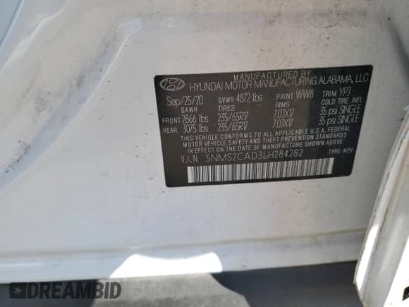 2020 Hyundai Santa Fe SE z VIN 5NMS2CAD3LH284282, wystawiony jako Copart lot #65505645 z przebiegiem 47 716 mil mil oraz Nie do naprawy • Non repairable. Historia ofert i sprzedaży dostępna na DreamBid. Obrazek 13.