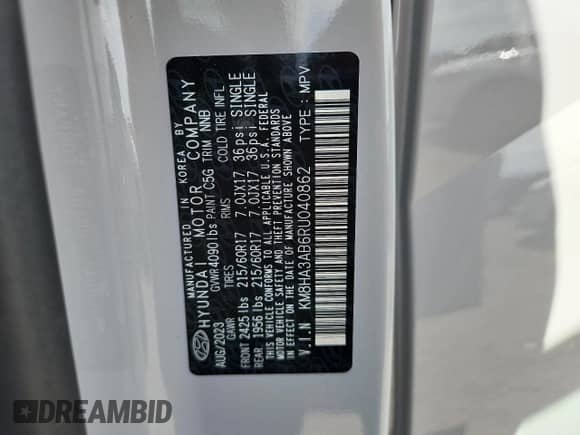 2024 Hyundai Kona SE с VIN KM8HA3AB6RU040862, выставлен на аукционе Copart как лот 85362005 с пробегом 6 498 миль миль и Списание • Salvage title. История ставок и продаж доступна на DreamBid. Изображение 12.