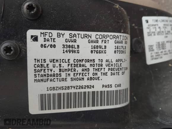 2000 Saturn SL with VIN 1G8ZH5287YZ262924, listed as a IAAI auction lot 42068691 with 161,975 mi miles and . Bid and sale history available at DreamBid. Image 9.