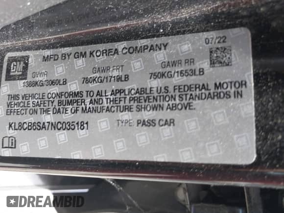 2022 Chevrolet Spark LS с VIN KL8CB6SA7NC035181, выставлен на аукционе IAAI как лот 42277713 с пробегом 46 797 миль миль и . История ставок и продаж доступна на DreamBid. Изображение 9.