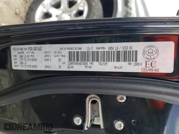 2017 Ram 1500 Laramie with VIN 1C6RR7NM9HS873058, listed as a Copart auction lot 49815555 with 143,741 mi miles and Salvage title. Bid and sale history available at DreamBid. Image 12.