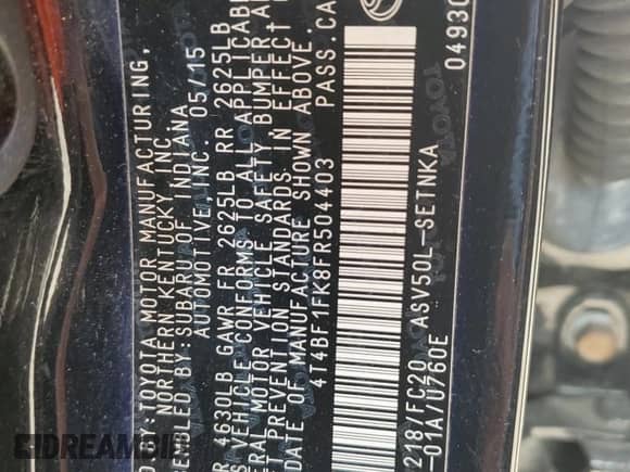 2015 Toyota Camry LE z VIN 4T4BF1FK8FR504403, wystawiony jako Copart lot #80156295 z przebiegiem 92 877 mil mil oraz Szkoda całkowita • Salvage title. Historia ofert i sprzedaży dostępna na DreamBid. Obrazek 13.