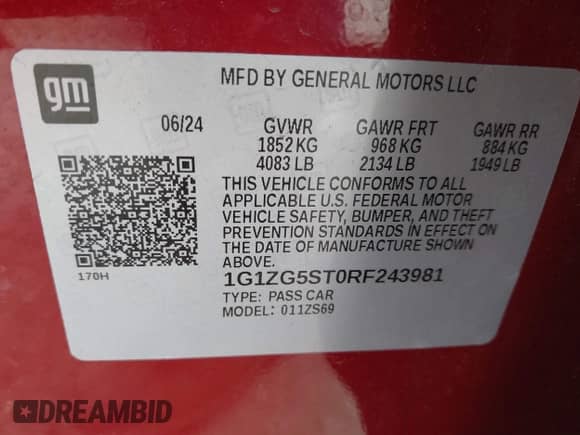 2024 Chevrolet Malibu RS с VIN 1G1ZG5ST0RF243981, выставлен на аукционе IAAI как лот 42725301 с пробегом 32 513 миль миль и . История ставок и продаж доступна на DreamBid. Изображение 9.