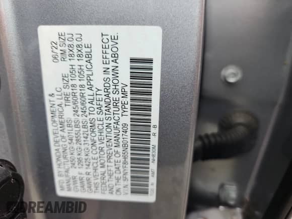 2022 Honda Passport TrailSport z VIN 5FNYF8H65NB017409, wystawiony jako Copart lot #65361335 z przebiegiem Nie podano mil oraz Szkoda całkowita • Salvage title. Historia ofert i sprzedaży dostępna na DreamBid. Obrazek 15.