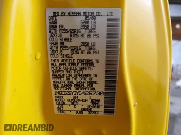 2000 Nissan Frontier XE z VIN 1N6ED26Y3YC426730, wystawiony jako Copart lot #85813464 z przebiegiem Nie podano mil oraz Szkoda całkowita • Salvage title. Historia ofert i sprzedaży dostępna na DreamBid. Obrazek 13.