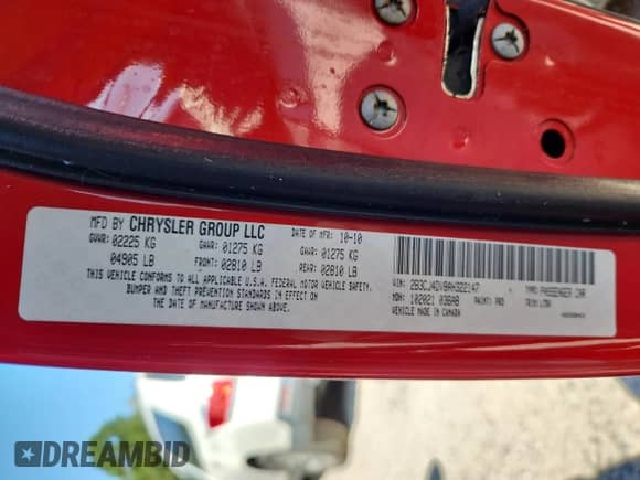 2010 Dodge Challenger SE с VIN 2B3CJ4DV8AH322147, выставлен на аукционе Copart как лот 71320855 с пробегом 120 508 миль миль и Списание • Salvage title. История ставок и продаж доступна на DreamBid. Изображение 12.