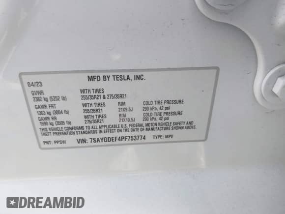 2023 Tesla Model Y Performance с VIN 7SAYGDEF4PF753774, выставлен на аукционе IAAI как лот 43056937 с пробегом 57 739 миль миль и . История ставок и продаж доступна на DreamBid. Изображение 9.