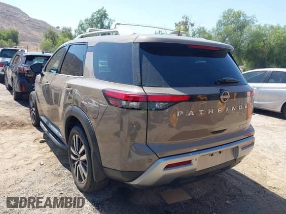 2023 Nissan Pathfinder Platinum with VIN 5N1DR3DH3PC201078, listed as a IAAI auction lot 42708019 with 20,063 mi miles and . Bid and sale history available at DreamBid. Image 3.