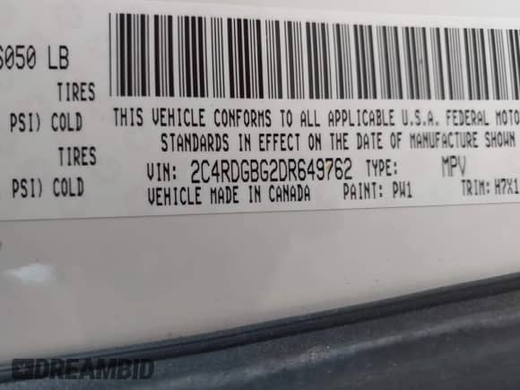 2013 Dodge Grand Caravan SE with VIN 2C4RDGBG2DR649762, listed as a IAAI auction lot 43310585 with 254,111 mi miles and . Bid and sale history available at DreamBid. Image 9.