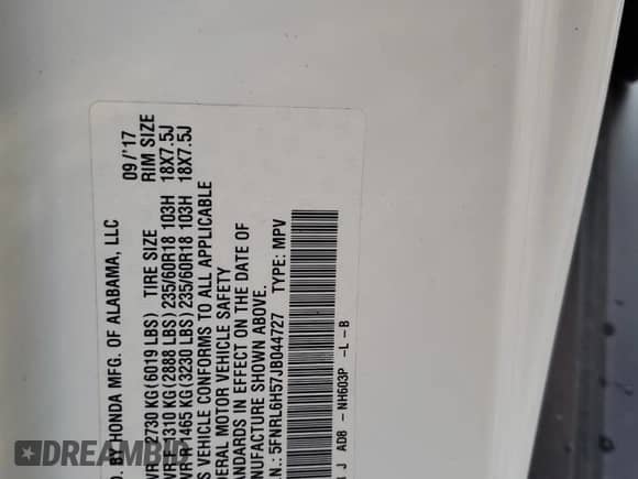 2018 Honda Odyssey EX with VIN 5FNRL6H57JB044727, listed as a Copart auction lot 86117065 with 112,962 mi miles and Salvage title. Bid and sale history available at DreamBid. Image 14.