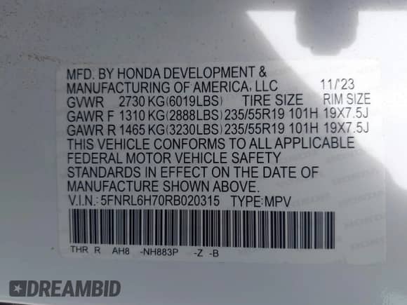 2024 Honda Odyssey Sport z VIN 5FNRL6H70RB020315, wystawiony jako IAAI lot #42488884 z przebiegiem 40 663 mil mil oraz . Historia ofert i sprzedaży dostępna na DreamBid. Obrazek 9.