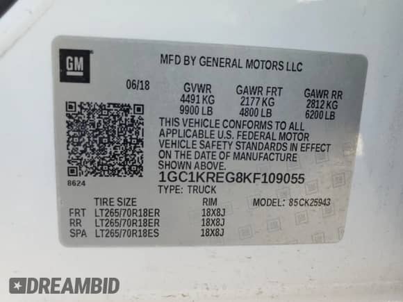 2019 Chevrolet Silverado 2500HD Work Truck z VIN 1GC1KREG8KF109055, wystawiony jako Copart lot #75825714 z przebiegiem 67 394 mil mil oraz Szkoda całkowita • Salvage title. Historia ofert i sprzedaży dostępna na DreamBid. Obrazek 12.