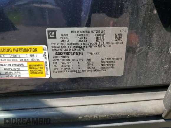 2016 Chevrolet Traverse LS с VIN 1GNKVFED7GJ109348, выставлен на аукционе Copart как лот 69344275 с пробегом Не указан миль и Чистый • Clean title. История ставок и продаж доступна на DreamBid. Изображение 13.