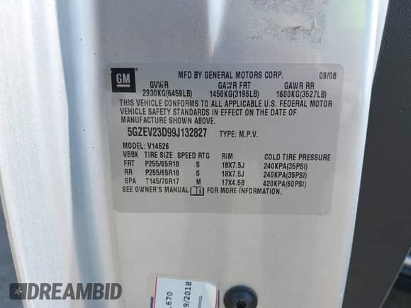 2009 Saturn Outlook XR with VIN 5GZEV23D99J132827, listed as a IAAI auction lot 42105293 with 133,695 mi miles and . Bid and sale history available at DreamBid. Image 9.