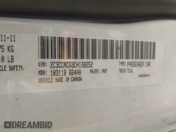 2012 Chrysler 300 Limited с VIN 2C3CCACG3CH138252, выставлен на аукционе IAAI как лот 43144982 с пробегом Не указан миль и . История ставок и продаж доступна на DreamBid. Изображение 9.