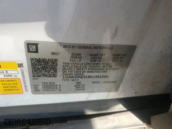 2017 Chevrolet Traverse LS z VIN 1GNKRFED3HJ351091, wystawiony jako Copart lot #85114925 z przebiegiem 100 548 mil mil oraz Szkoda całkowita • Salvage title. Historia ofert i sprzedaży dostępna na DreamBid. Obrazek 13.