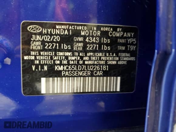 2020 Hyundai Ioniq SE with VIN KMHC65LD7LU226181, listed as a Copart auction lot 72204134 with Not provided miles and Salvage title. Bid and sale history available at DreamBid. Image 13.
