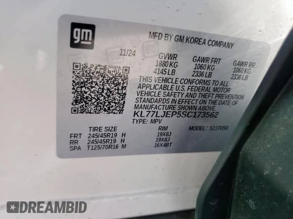 2025 Chevrolet Trax 2RS with VIN KL77LJEP5SC173562, listed as a Copart auction lot 71838295 with 4,944 mi miles and Salvage title. Bid and sale history available at DreamBid. Image 14.