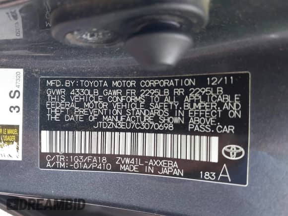 2012 Toyota Prius Two с VIN JTDZN3EU7C3070698, выставлен на аукционе IAAI как лот 42581069 с пробегом 253 017 миль миль и . История ставок и продаж доступна на DreamBid. Изображение 9.