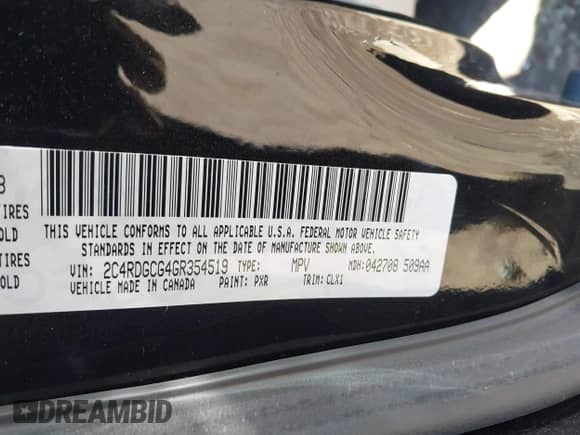 2016 Dodge Grand Caravan SXT with VIN 2C4RDGCG4GR354519, listed as a IAAI auction lot 43449866 with 115,713 mi miles and . Bid and sale history available at DreamBid. Image 9.