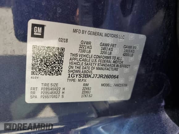 2018 Cadillac Escalade Luxury with VIN 1GYS3BKJ7JR260064, listed as a Copart auction lot 61089915 with 112,720 mi miles and Salvage title. Bid and sale history available at DreamBid. Image 13.