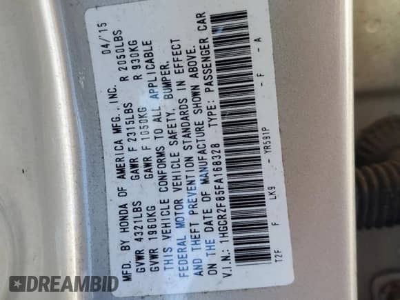 2015 Honda Accord EX-L с VIN 1HGCR2F85FA168328, выставлен на аукционе Copart как лот 85690435 с пробегом 24 839 миль миль и Чистый • Clean title. История ставок и продаж доступна на DreamBid. Изображение 13.