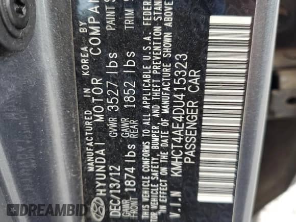 2013 Hyundai Accent GLS с VIN KMHCT4AE4DU415323, выставлен на аукционе Copart как лот 71151845 с пробегом 53 315 миль миль и Списание • Salvage title. История ставок и продаж доступна на DreamBid. Изображение 12.