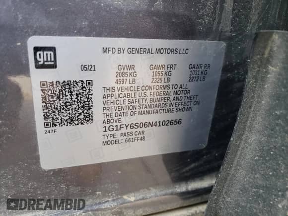 2022 Chevrolet Bolt EUV LT with VIN 1G1FY6S06N4102656, listed as a Copart auction lot 45721993 with Not provided miles and . Bid and sale history available at DreamBid. Image 12.