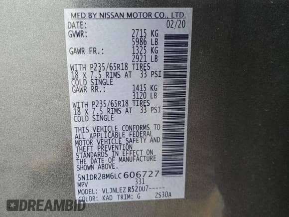 2020 Nissan Pathfinder SV с VIN 5N1DR2BM6LC606727, выставлен на аукционе Copart как лот 85785665 с пробегом 110 103 миль миль и Чистый • Clean title. История ставок и продаж доступна на DreamBid. Изображение 13.