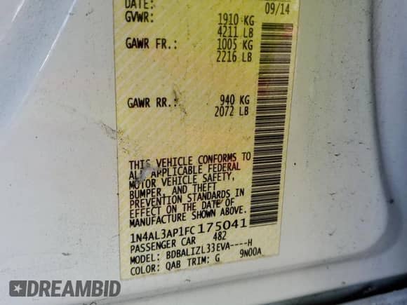 2015 Nissan Altima 2.5 z VIN 1N4AL3AP1FC175041, wystawiony jako Copart lot #90918885 z przebiegiem 245 329 mil mil oraz Czysty tytuł • Clean title. Historia ofert i sprzedaży dostępna na DreamBid. Obrazek 12.