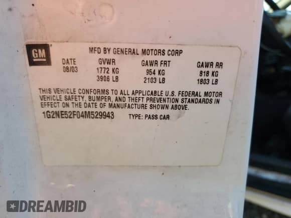 2004 Pontiac Grand Am SE с VIN 1G2NE52F04M529943, выставлен на аукционе Copart как лот 81344905 с пробегом 197 279 миль миль и Списание • Salvage title. История ставок и продаж доступна на DreamBid. Изображение 12.