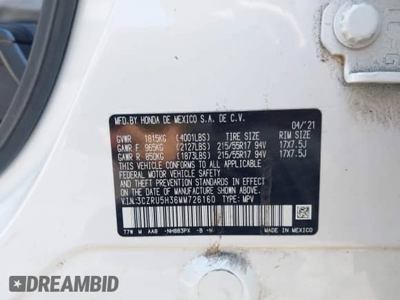 2021 Honda HR-V LX с VIN 3CZRU5H36MM726160, выставлен на аукционе IAAI как лот 43072939 с пробегом 102 794 миль миль и . История ставок и продаж доступна на DreamBid. Изображение 9.