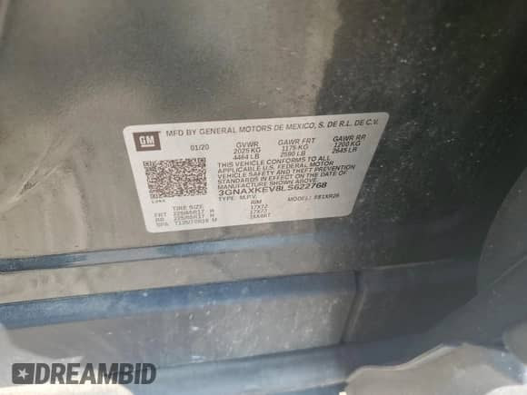 2020 Chevrolet Equinox LT z VIN 3GNAXKEV8LS622768, wystawiony jako Copart lot #64397335 z przebiegiem 98 014 mil mil oraz Nie do naprawy • Non repairable. Historia ofert i sprzedaży dostępna na DreamBid. Obrazek 12.