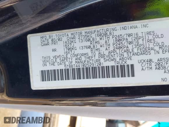 2002 Toyota Tundra SR5 с VIN 5TBBT44102S291201, выставлен на аукционе IAAI как лот 43377504 с пробегом 194 215 миль миль и . История ставок и продаж доступна на DreamBid. Изображение 9.