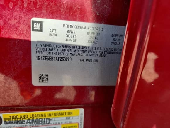 2010 Chevrolet Malibu LTZ with VIN 1G1ZE5EB1AF263220, listed as a Copart auction lot 70822345 with 66,416 mi miles and Salvage title. Bid and sale history available at DreamBid. Image 12.