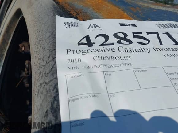 2010 Chevrolet Tahoe LTZ z VIN 1GNUKCE02AR217592, wystawiony jako IAAI lot #42857150 z przebiegiem Nie podano mil oraz . Historia ofert i sprzedaży dostępna na DreamBid. Obrazek 9.