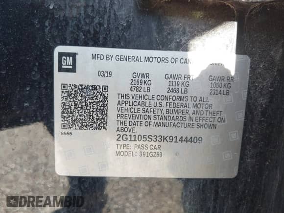 2019 Chevrolet Impala Premier с VIN 2G1105S33K9144409, выставлен на аукционе IAAI как лот 43046260 с пробегом 103 956 миль миль и . История ставок и продаж доступна на DreamBid. Изображение 9.