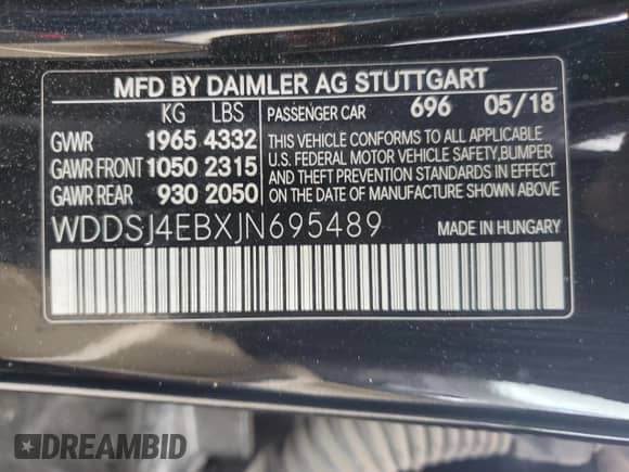 2018 Mercedes-Benz CLA 250 с VIN WDDSJ4EBXJN695489, выставлен на аукционе Copart как лот 67488745 с пробегом 53 657 миль миль и Списание • Salvage title. История ставок и продаж доступна на DreamBid. Изображение 12.