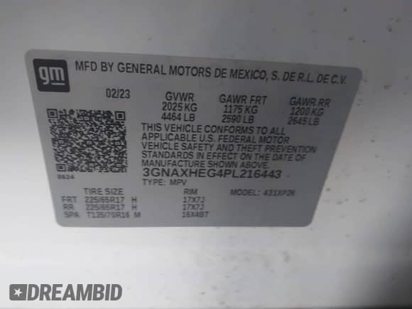 2023 Chevrolet Equinox LS with VIN 3GNAXHEG4PL216443, listed as a IAAI auction lot 42991753 with 15,510 mi miles and . Bid and sale history available at DreamBid. Image 9.