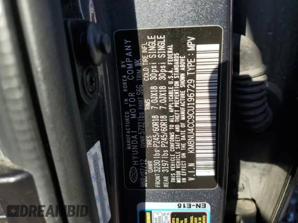 2012 Hyundai Veracruz GLS с VIN KM8NU4CC9CU196729, выставлен на аукционе Copart как лот 82687715 с пробегом 179 570 миль миль и Чистый • Clean title. История ставок и продаж доступна на DreamBid. Изображение 13.