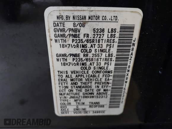 2009 Nissan Murano S с VIN JN8AZ18WX9W152312, выставлен на аукционе IAAI как лот 43306984 с пробегом 120 241 миль миль и . История ставок и продаж доступна на DreamBid. Изображение 9.