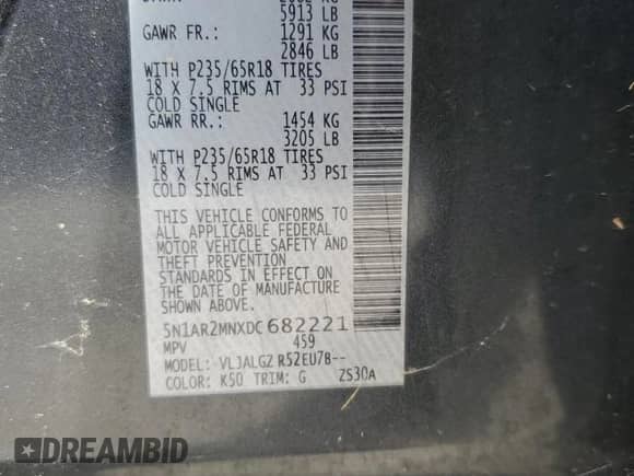 2013 Nissan Pathfinder SV with VIN 5N1AR2MNXDC682221, listed as a Copart auction lot 85281885 with Not provided miles and Clean title. Bid and sale history available at DreamBid. Image 13.