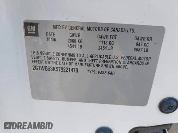 2007 Chevrolet Impala LS with VIN 2G1WB58K579221478, listed as a IAAI auction lot 43229680 with 188,272 mi miles and . Bid and sale history available at DreamBid. Image 9.