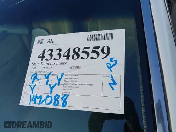 2007 Honda Accord LX с VIN 1HGCM564X7A227016, выставлен на аукционе IAAI как лот 43348559 с пробегом 142 088 миль миль и . История ставок и продаж доступна на DreamBid. Изображение 18.