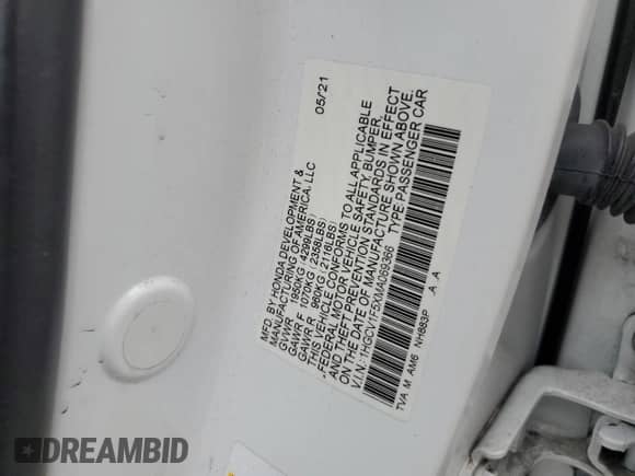 2021 Honda Accord EX-L с VIN 1HGCV1F5XMA069366, выставлен на аукционе Copart как лот 68070475 с пробегом 181 480 миль миль и Списание • Salvage title. История ставок и продаж доступна на DreamBid. Изображение 12.
