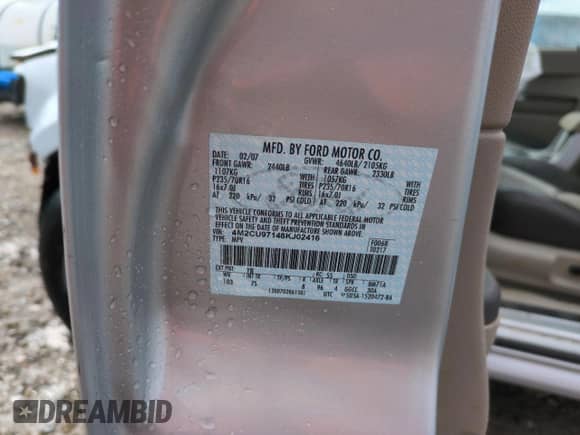 2008 Mercury Mariner Premier with VIN 4M2CU97148KJ02416, listed as a Copart auction lot 51703285 with 75,124 mi miles and Salvage title. Bid and sale history available at DreamBid. Image 13.