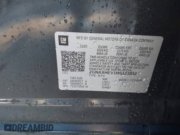 2021 Chevrolet Equinox LS z VIN 2GNAXHEV1M6123832, wystawiony jako IAAI lot #43411817 z przebiegiem 105 062 mil mil oraz . Historia ofert i sprzedaży dostępna na DreamBid. Obrazek 9.