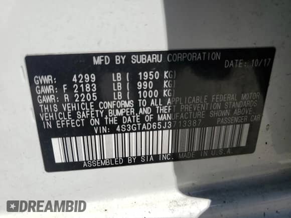2018 Subaru Impreza Premium with VIN 4S3GTAD65J3713387, listed as a Copart auction lot 48883305 with 34,692 mi miles and Salvage title. Bid and sale history available at DreamBid. Image 13.