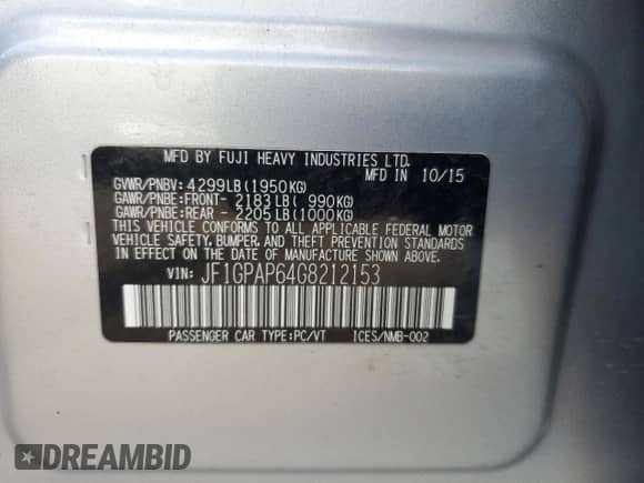 2016 Subaru Impreza Special Sports Premium with VIN JF1GPAP64G8212153, listed as a Copart auction lot 70475965 with 114,353 mi miles and Salvage title. Bid and sale history available at DreamBid. Image 13.